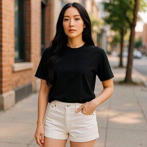 BANANA REPUBLIC SZ 25/0 White Denim Casual 4" Mid-rise Cuffed Jean Shorts